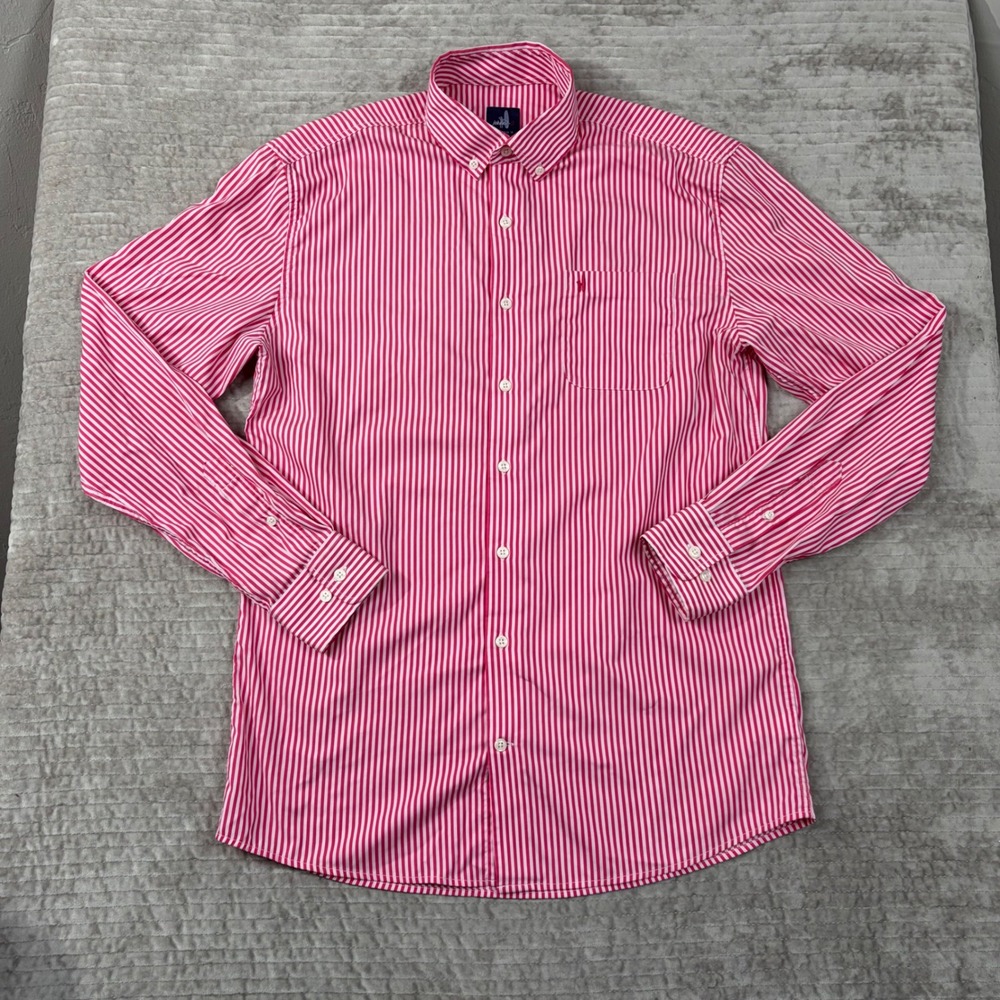 Johnnie-O Mens Pink‎ White Striped Performance Button Down Shirt Medium JMWL2990
